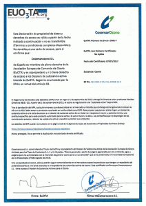 Certificado Euota, Ozono - Cosemar Ozono