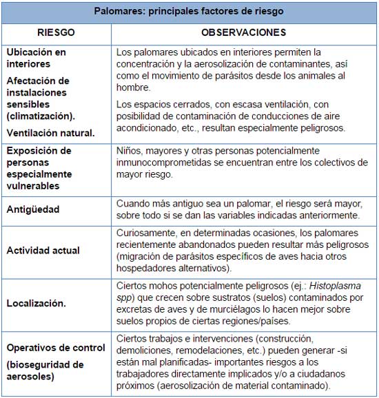 principales factores de riesgos de palomas y palomares