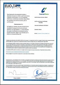 Certificado de Cosemar Ozono como miembro de Euota (Asociación Europea del Ozono))